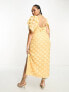 ASOS DESIGN Curve exclusive textured cowl neck maxi dress with shoulder detail in pale yellow