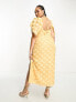 Фото #7 товара ASOS DESIGN Curve exclusive textured cowl neck maxi dress with shoulder detail in pale yellow