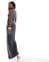 Фото #4 товара ASOS DESIGN slinky square neck maxi dress with sarong knot detail skirt in charcoal