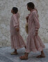 Labelrail x Collyer Twins frill midaxi dress with balloon sleeves in pink ditsy print