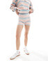 Daisy Street boxer style button front shorts co-ord in pink blue stripe