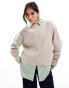 Фото #1 товара ASOS DESIGN chunky crew neck rib jumper in oatmeal