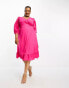 ONLY Curve puff sleeve wrap midi dress in bright pink