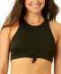 Juniors' Knotted-Front High Neck Ribbed Bikini Top, Created for Macy's