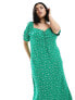 Forever New Curve puff sleeve midi dress in green ditsy floral