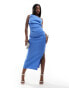 Фото #1 товара ASOS DESIGN pleated one shoulder scuba midi dress in blue