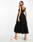 Фото #2 товара New Look frill sleeve shirred midi dress in black