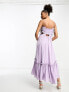 ASOS DESIGN ruched bust satin midi dress with tie detail and cut out in lilac Сиреневый, 40 - фото #3