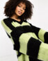 AllSaints Lou oversized v-neck jumper in black and green stripe exclusive to ASOS