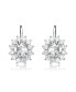 White Gold Plated with Cubic Zirconia Hibiscus Flower Cluster Drop Earrings with Lever back