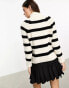 Фото #6 товара ONLY high neck zip detail jumper in cream and black stripe