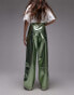 Фото #3 товара Topshop straight leg faux leather trouser in metallic green