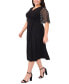 Фото #3 товара Plus Size Sheer-Sleeve Fit & Flare Dress