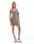 Фото #2 товара Miss Selfridge linen strappy split hem mini dress in khaki