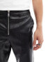 ASOS DESIGN straight leather look trouser in black with front zip detail