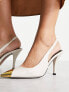 Фото #7 товара ASOS DESIGN Scandal toe cap slingback mid shoes in off white