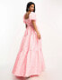 Collective the Label Petite exclusive puff sleeve jacquard maxi dress in pink daisy