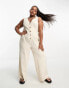 Фото #2 товара ASOS DESIGN Curve linen look button through jumpsuit in oatmeal