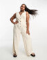 ASOS DESIGN Curve linen look button through jumpsuit in oatmeal