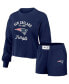 ფოტო #1 პროდუქტის Women's Navy Distressed New England Patriots Waffle Knit Long Sleeve T-shirt and Shorts Lounge Set