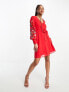 Фото #4 товара Hope & Ivy long sleeve embroidered wrap mini dress in red