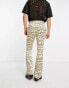 Фото #2 товара ASOS DESIGN skinny flared smart trousers in brown squiggle print satin