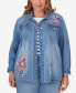 Plus Size In Full Bloom Butterfly Embroidered Denim Shirt Jacket