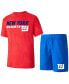 Фото #1 товара Men's Royal, Red New York Giants Meter T-shirt and Shorts Sleep Set