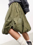 COLLUSION puff ball midi skirt in khaki