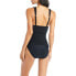 Фото #4 товара Beyond Control Plunging Neck Mio Garthering One Piece Swimsuit Black Size 12