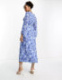 Vila v neck button through maxi dress in blue floral