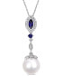 ფოტო #1 პროდუქტის Freshwater Cultured Pearl (10-10.5mm), Created Blue Sapphire (1/2 ct. t.w) and Diamond (1/7 ct. t.w.) 17" Necklace in 10k White Gold