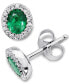 ფოტო #1 პროდუქტის Emerald (5/8 ct. t.w.) & Diamond (1/10 ct. t.w.) Oval Halo Stud Earrings in 14k White Gold