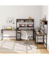 Фото #6 товара L-shaped Desk with Power Outlet Large Corner Desk Converts to 2-Person Long Desk Rustic