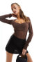 Фото #1 товара ASOS DESIGN corset style sweetheart neck mesh bodysuit in chocolate