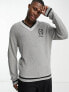Фото #1 товара Hollister varsity monogram logo v-neck knit jumper in grey