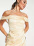 Фото #3 товара ASOS DESIGN off shoulder bardot tuck midi dress in satin gold