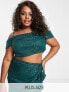 Фото #1 товара Jaded Rose Plus off shoulder crop top in emerald sequin co-ord