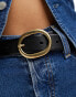 Levi's high-low leather belt with gold buckle in black