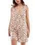 ASOS DESIGN beach bunny tie shoulder playsuit in natural zebra print