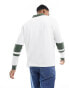 ASOS DESIGN oversized long sleeve rugby polo with white and green cut & sew