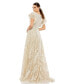 Women's Embroidered Flutter Sleeve V-Neck Gown