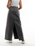 Vila denim maxi skirt with front split in dark grey wash