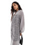 Never Fully Dressed Lila sequin shirt midaxi dress in gunmetal