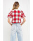 Women's Gingham Puff Sleeve Knit Top