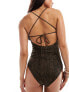 Monki mix and match tie back swimsuit in brown snake print