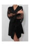 Women's Silk Short Robe - Beaded Wide Sleeve - Silk Collection