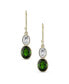 Classic Genuine 10K Gold Faceted Briolette Gemstone Bezel Set Double Oval Emerald-Green Diopside & White Sapphire Dangle Drop Earrings Wire Fish Hook