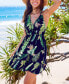 Women's Green Tropical Dual Strap Ruffle Hem Mini Beach Dress