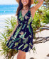 Women's Green Tropical Dual Strap Ruffle Hem Mini Beach Dress Синий, Large - фото #3